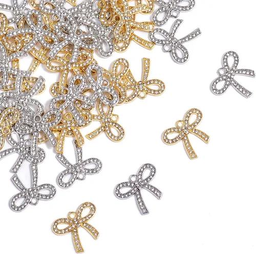 Miniatura 8 de stino 40 Piezas de Encantos de Diamantino, Suministros para Hacer Joyería de Corazón de Tortuga y Rombo, Colgantes de Cristal Chapados en Plata y Oro