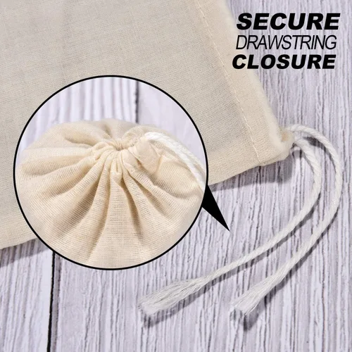 Miniatura 3 de Tatuo Bolsas de Muselina de Algodón con Cordón de 3 x 4 Pulgadas, Bolsa de Lino de Tela, Bolsita Reutilizable y Vacía para Regalo, para Fiestas