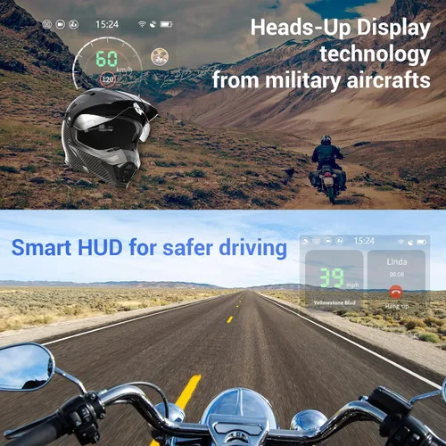 Miniatura 8 de Casco de Motocicleta E6+ HUD, Pantalla de Visualización Frontal, Bluetooth, GPS, CarPlay, Android Auto, Intercomunicador de Malla, Cámara de Visión