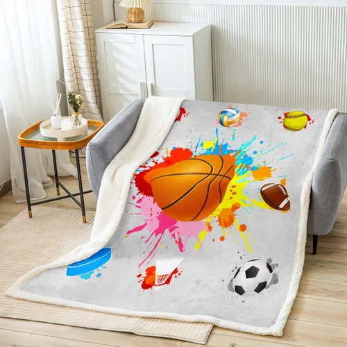 Miniatura 11 de Manfei Manta de baloncesto de fútbol, béisbol, hockey, voleibol, manta para niños y niños, manta deportiva negra para sofá, manta de forro polar
