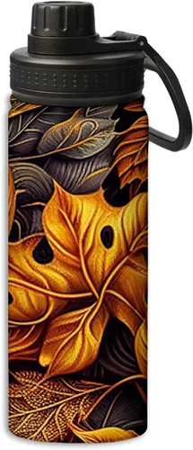 Miniatura 21 de Botella de agua deportiva a prueba de fugas con diseño de conejito junto a flores lilas, 18 onzas, de acero inoxidable duradero de doble pared