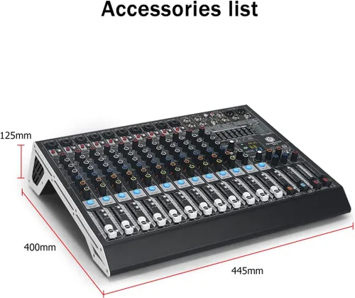Miniatura 9 de W IN-MIX DX12 Mezclador de Audio Profesional DJ de 12 Canales con 99 Efectos DSP, EQ de 7 Bandas, Alimentación Fantasma Independiente de 48V y Botón
