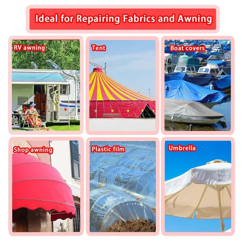 Miniatura 4 de Birllaid Cinta de reparación de toldo RV de 39 pies para carpa, cubiertas de barcos, cinta de reparación de vela, impermeable, resistente