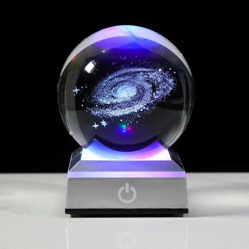 Miniatura 8 de Figura de bola de cristal grabada en 3D de conejo y estrellas de luna de 3.15 pulgadas con base de luz LED, decoración de esfera de conejo
