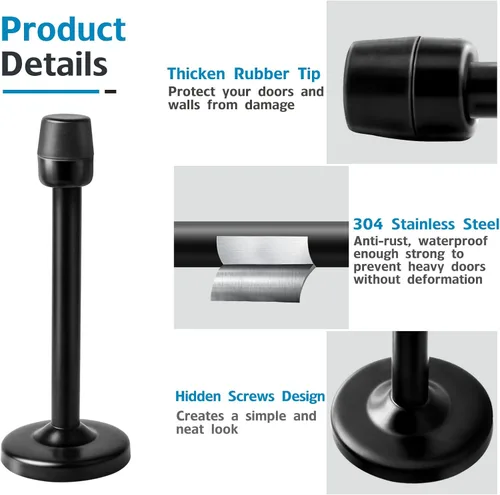 Miniatura 3 de Topes de puerta de 5 pulgadas de largo, topes de puerta de acero inoxidable resistentes para montaje en pared con punta de goma que amortigua