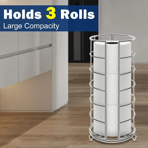Miniatura 5 de NearMoon soporte organizador de papel higiénico, soporte independiente para 3 rollos de almacenamiento de tisú, accesorio de baño de metal, soporte