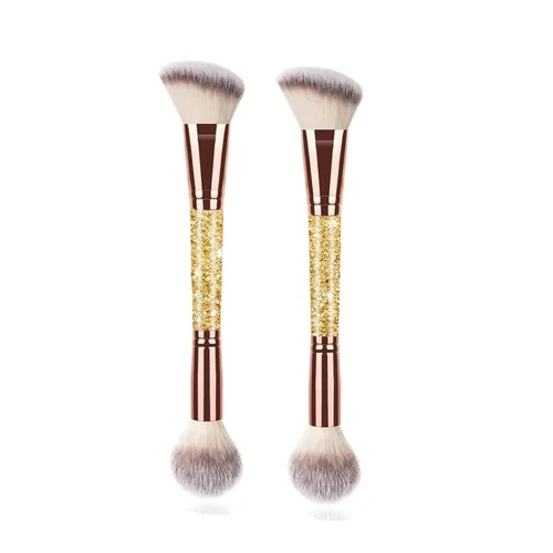 Miniatura 8 de 2 brochas de maquillaje de doble punta para contornear mezcla y bronceado, cepillo de base en ángulo y cepillo corrector Premium Luxe Hair para una