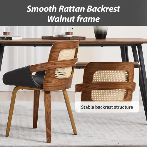 Miniatura 3 de VipDesk Juego de 2 sillas de comedor, sillas de comedor modernas de mediados de siglo con brazos y respaldo de ratán, sillas de cocina de madera