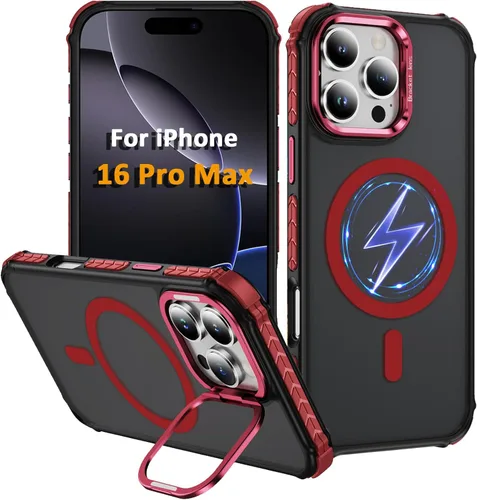 Miniatura 39 de i Phone 13 - Funda para iPhone 14, compatible con carga inalámbrica MagSafe, resistente, a prueba de golpes, soporte ajustable, color rojo mate