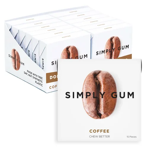 Miniatura 23 de Goma de Mascar Natural Surtida de Simply Gum, sin OGM, Vegana, 6 paquetes (90 piezas), incluye Menta, Canela, Jengibre, Hinojo, Café, Arce