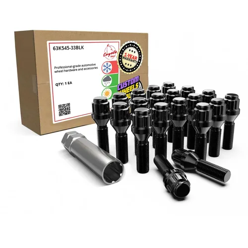 Wheel Accessories Parts 20 pernos de rosca M12 x 1.5 12 x 1.5 para asiento de bellota, acabado negro, vástago de 1.299 in de longitud, llave