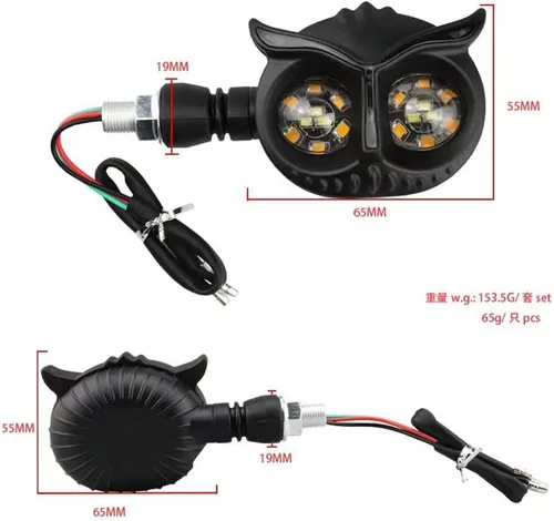 Miniatura 5 de 2 piezas de luces de señal de giro LED para motocicleta en forma de búho, modificado genial 12V impermeable