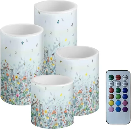 Miniatura 20 de Velas LED parpadeantes operadas por batería, juego de 4 con control remoto y temporizador, velas de llama danzante, velas de pilar para mesa, Playa