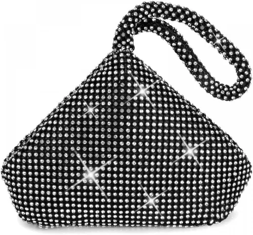 Bolso de noche para mujer, con diamantes de imitación brillantes, triángulo, cadena de diseño, bolso de mano para fiesta, graduación, boda