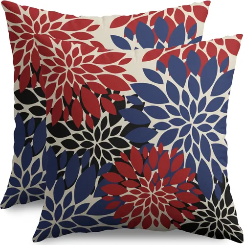 Miniatura 34 de Fundas de Almohada Azul Aguamarina 16X16 Pulgadas Juego de 2, Flores de Dalia Primavera Verano Floral Crema Fundas de Almohada Decorativas