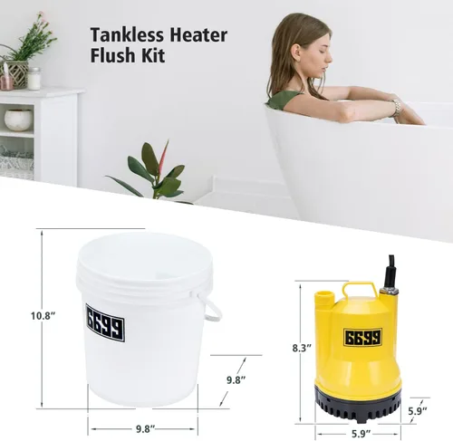 Miniatura 6 de Kit de limpieza y descalcificación para calentadores de agua sin tanque 6699 Incluye bomba sumergible de uso general con adaptadores, cubeta de 3
