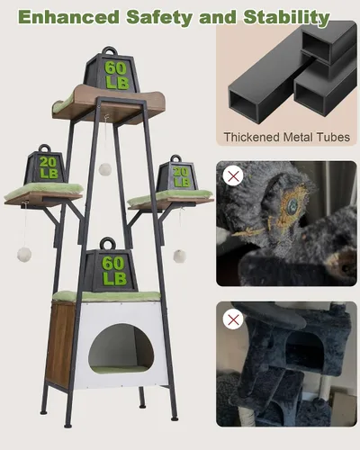 Miniatura 6 de Torre moderna de árbol para gatos de 46 pulgadas para gatos grandes, torre para gatos de varios niveles con bolas de juguete juguetonas, percha