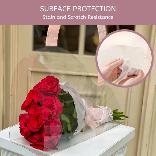 Miniatura 4 de Foxegg 12 bolsas de flores transparentes para ramos, bolsa de regalo floral transparente con asa y cinta, suministros de floristería, embalaje