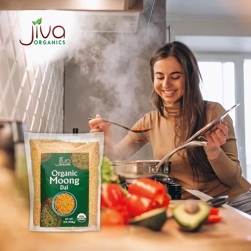 Miniatura 6 de Jiva Moong Dal amarillo orgánico, 2 libras, sin OMG, sin gluten, ideal para Kitchari, frijoles mungos amarillos partidos