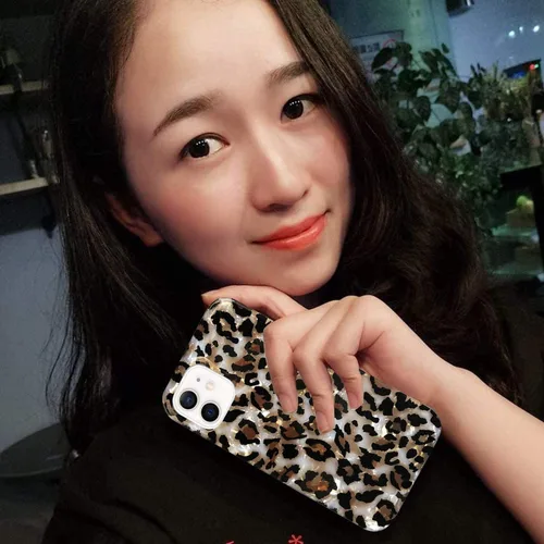 Miniatura 5 de J.west - Funda compatible con iPhone 12/12 Pro de 6.1 pulgadas, elegante y transparente, con estampado de leopardo y guepardo, diseño nacarado