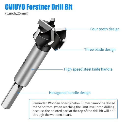 Miniatura 5 de Forstner Broca Forstner con punta de carburo de 1 pulgada para madera dura, sierra de agujero de perforación de madera, herramienta cortadora