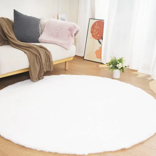 Miniatura 13 de Ghouse Alfombra ultrasuave de pelo sintético de conejo, alfombras lavables a máquina para dormitorio, alfombras esponjosas para sala de estar, Blanco