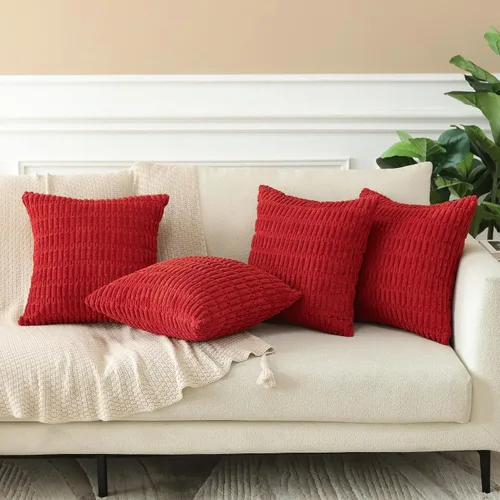 Miniatura 5 de OTOSTAR Juego de 4 fundas de almohada decorativas de pana suave de 16 x 16 pulgadas, fundas de almohada cuadradas a rayas bohemias para decoración