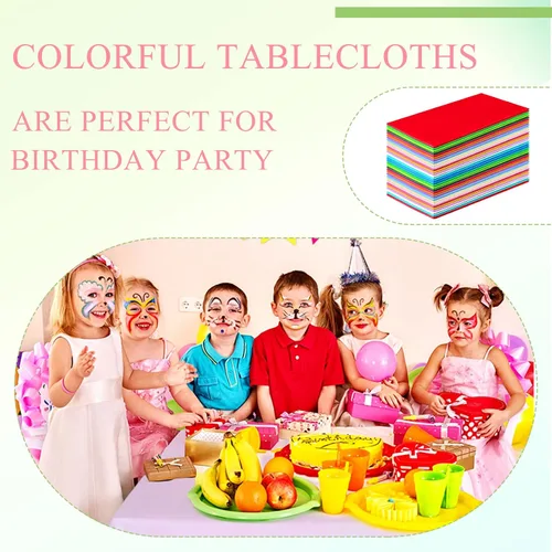Miniatura 7 de Newwiee 48 manteles de plástico desechables rectangulares de 54 x 72 pulgadas, color arcoíris, colores surtidos, resistentes, a prueba de fugas