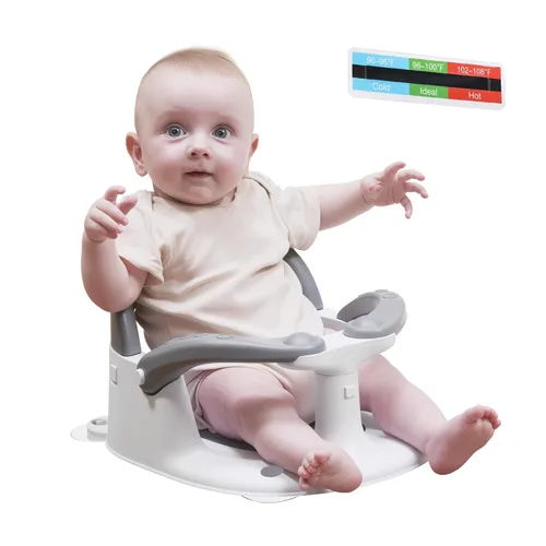 Miniatura 8 de Asiento de baño para bebés de 6 meses en adelante, silla de baño para niños pequeños estable en 360° con botón de un toque, diseño hueco trasero