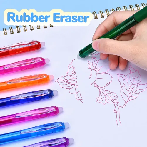 Miniatura 6 de Temiary 12 bolígrafos de gel borrables multicolor, fáciles de borrar, sin manchas, punta fina, colorido, escritura suave para tomar notas, tinta