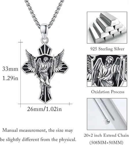 Miniatura 6 de Collar de plata de ley 925, collar de RafaelUrielChristopher de plata de ley 925 con alas de cruz, collar de amuleto de protección, collar