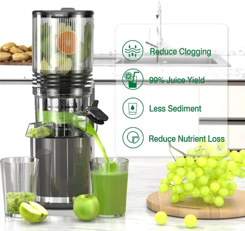 Miniatura 6 de Floisdace J8 Exprimidor de prensa en frío, máquinas exprimidoras de canal de alimentación extra ancha de 6.5 pulgadas, máquinas exprimidoras lentas