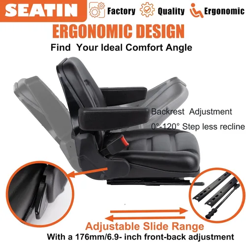 Miniatura 5 de SEATIN Asiento Universal para Montacargas, Asiento de Tractor, con Micro Interruptor, Reposabrazos y Cinturón de Seguridad, para Tractor, Cortadora