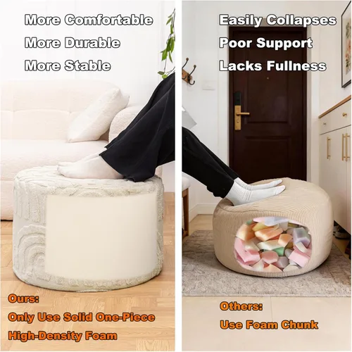 Miniatura 8 de Asuprui Reposapiés Otomano de Tela de Felpa – Puf de Espuma Suave de 20"x14" con Funda Extraíble Perfecto para Sala de Estar, Dormitorio y Lino
