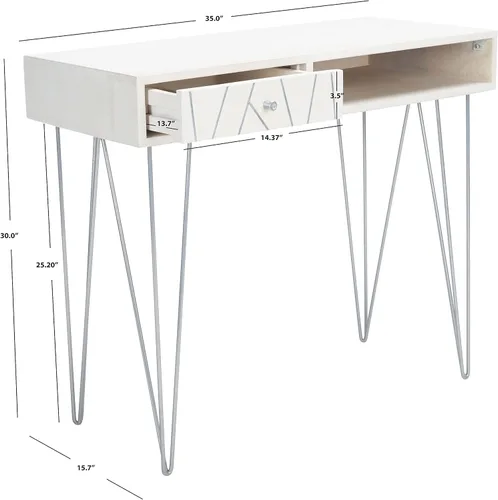 Miniatura 3 de SAFAVIEH Home Office Collection Caléndula Blanco Lavado y Plata 1 cajón Horquilla Escritorio