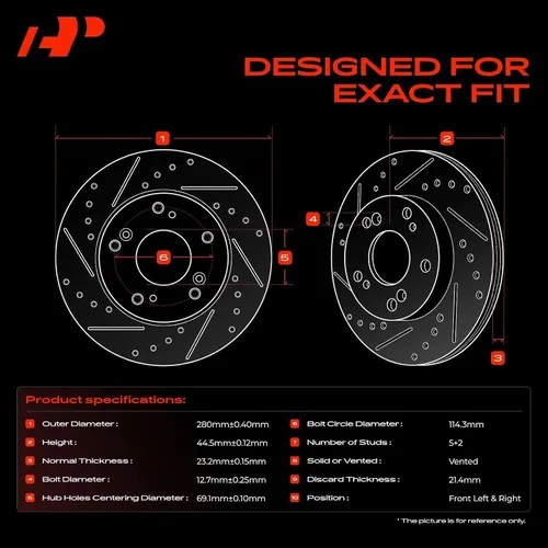 Miniatura 3 de A-Premium 280mm (11.02 pulgadas) Rotores de freno de disco perforados y ranurados delanteros Compatibles con modelos seleccionados de Kia y Hyundai