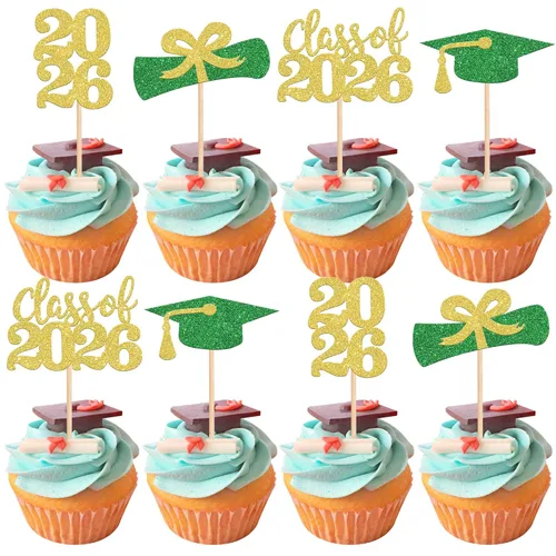 36 piezas 2026 temáticas de graduación 2026 decoraciones para cupcakes con purpurina para la clase de 2026 para magdalenas, diploma, tapa de
