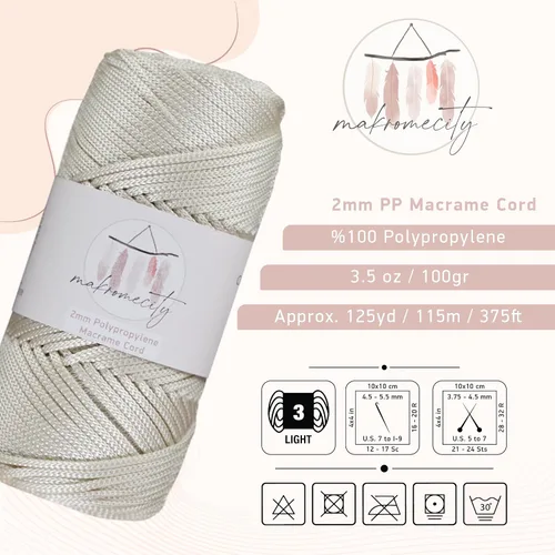 Miniatura 2 de Makromecity, cordón de macramé de poliéster de 2 mm x 38 metros (125 yardas) 2 mm de polipropileno, cordón de macramé para crochet, bolsas, tapetes