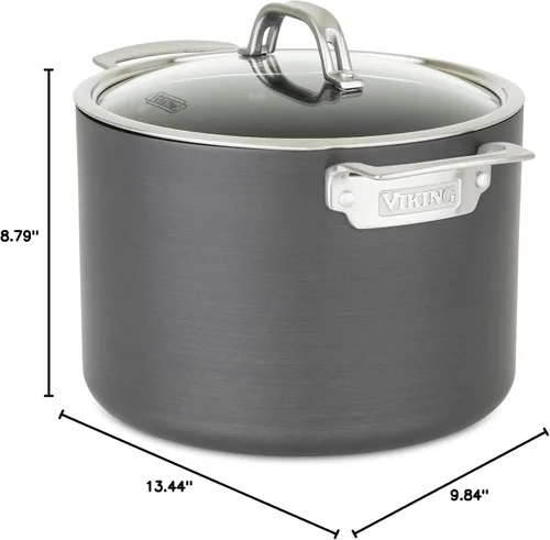 Miniatura 7 de Viking Olla antiadherente, 8 cuartos de galón anodizada dura olla de sopa antiadherente con tapa de vidrio, gris