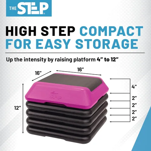 Miniatura 3 de The Step Plataforma aeróbica ajustable de paso alto con 4 elevadores, equipo de entrenamiento de gimnasio en casa, equipo de ejercicio de fitness
