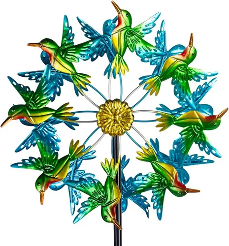 Miniatura 8 de Viveta Kinetic - Molino de viento metálico de 59 pulgadas para jardín, escultura de viento doble con estaca estable, multicolor D-multicolor-1