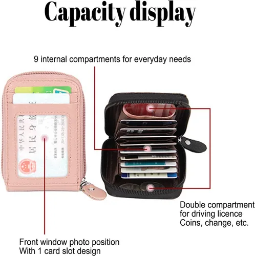 Miniatura 3 de WITATAOGE Tarjetero de cuero para mujer, pequeño estuche de bloqueo RFID de gran capacidad para tarjetas, Rosa Rojo, A la moda