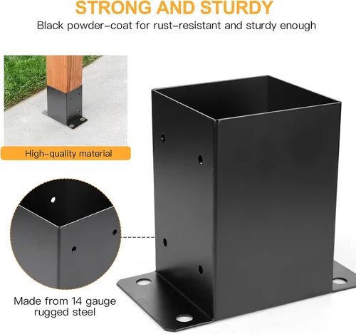 Miniatura 4 de Base de poste de 4 x 4, 10 unidades, tamaño interior de 3.6"x3.6" Base para Poste de Terraza, Soportes de Poste de Metal Resistente