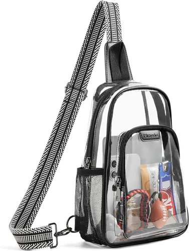 Bolsa transparente para eventos de estadio, aprobada con 4 bolsillos, bolsa transparente para mujeres y hombres, bolsa cruzada transparente para