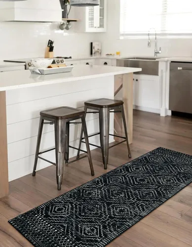 Miniatura 6 de Wonnitar Alfombra Corredor de Cocina Lavable 2x6, Corredores Marroquíes Negros para Pasillo, Tapete Antideslizante Bohemio Suave para Baño Alfombra