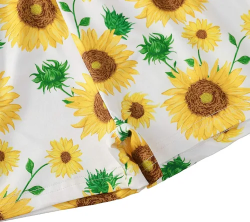 Miniatura 5 de Conjunto de traje de verano de 2 piezas con estampado de girasol, parte superior corta con volantes y pantalones cortos de cintura elástica