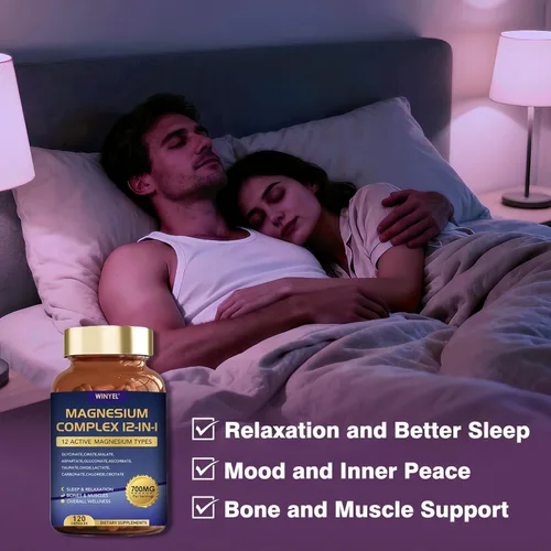 Complejo de magnesio 700 mg 12 en 1 Suplemento de magnesio con glicinato, citrato, malato | Sueño, calma, relajación muscular, apoyo para la salud