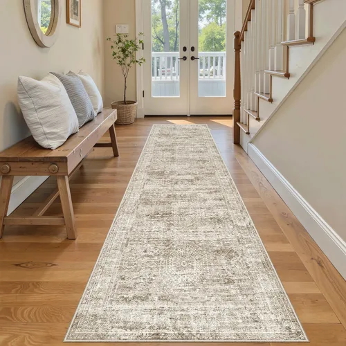Miniatura 125 de Alfombra de pasillo Soalmost 2'6" x 10' lavable, alfombra antideslizante para cocina, baño, lavandería, alfombras vintage ultra delgadas para Beige