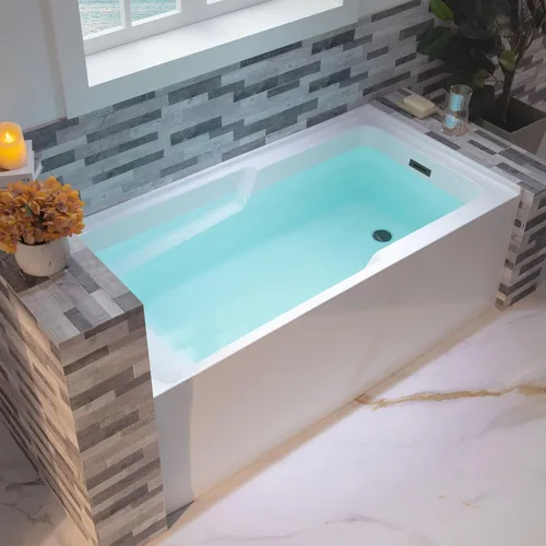 Miniatura 2 de WOODBRIDGE Bañera rectangular de acrílico de 60 pulgadas en blanco con drenaje derecho, desagüe desplegable negro mate incluido BA6030R Mate negro