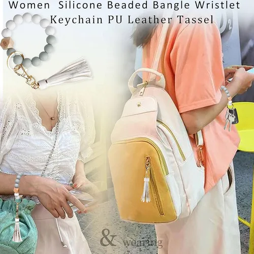 Miniatura 6 de BIHRTC - Pulserallavero para enganchar las llaves del auto, brazalete con cuentas de silicona para mujer